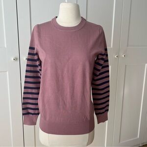 J Crew Silk Blend Knit Top Sweater with Navy Striped Sleeves size Small